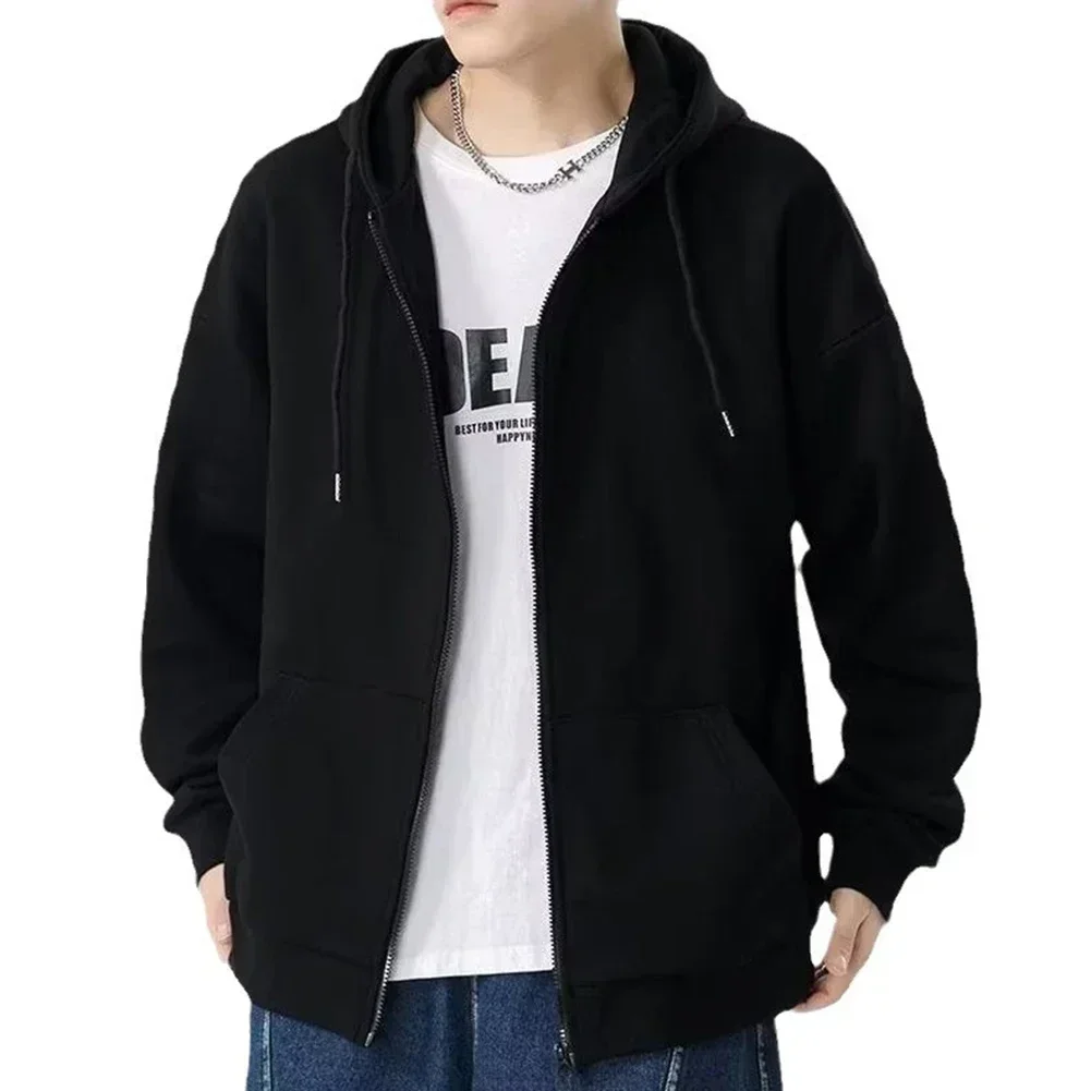 Fashion Men\'s Hoodies Solid Color Pockets Casual Hooded Zip-up Shirt Coat Sweatshirts Tops Hoodie Male Clothing