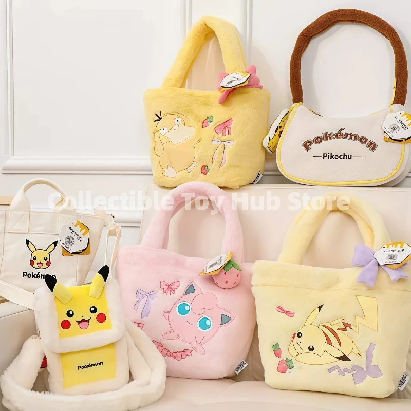Echte Pokemon Plüsch-Handtasche, Niedliche Weiche Kawaii Cartoon Umhängetasche, Psyduck Jigglypuff Gefüllte Tragetasche, Tägliche Aufbewahrungstasche, Geschenk