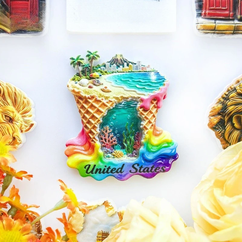 USA Ice Cream Fridge Magnet - Vibrant 3D Beach Cone Souvenir Unique California Gift for Travel & Summer Home Decor