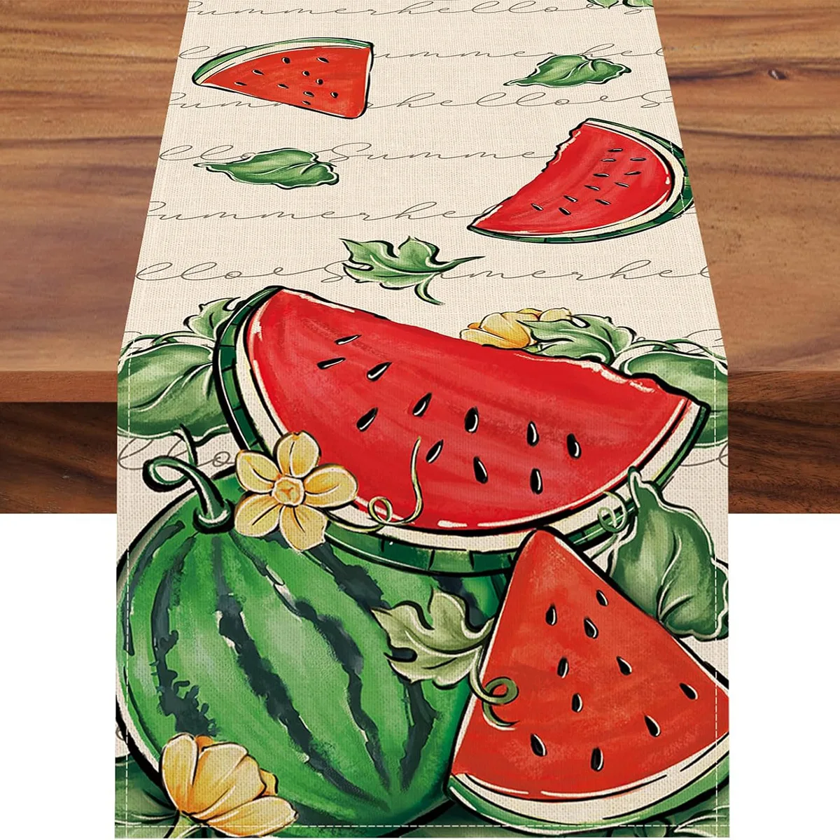 

Summer Fruit Table Runner - Watermelon Strawberry Peach Design, Seasonal Decor for Dining Kitchen Party