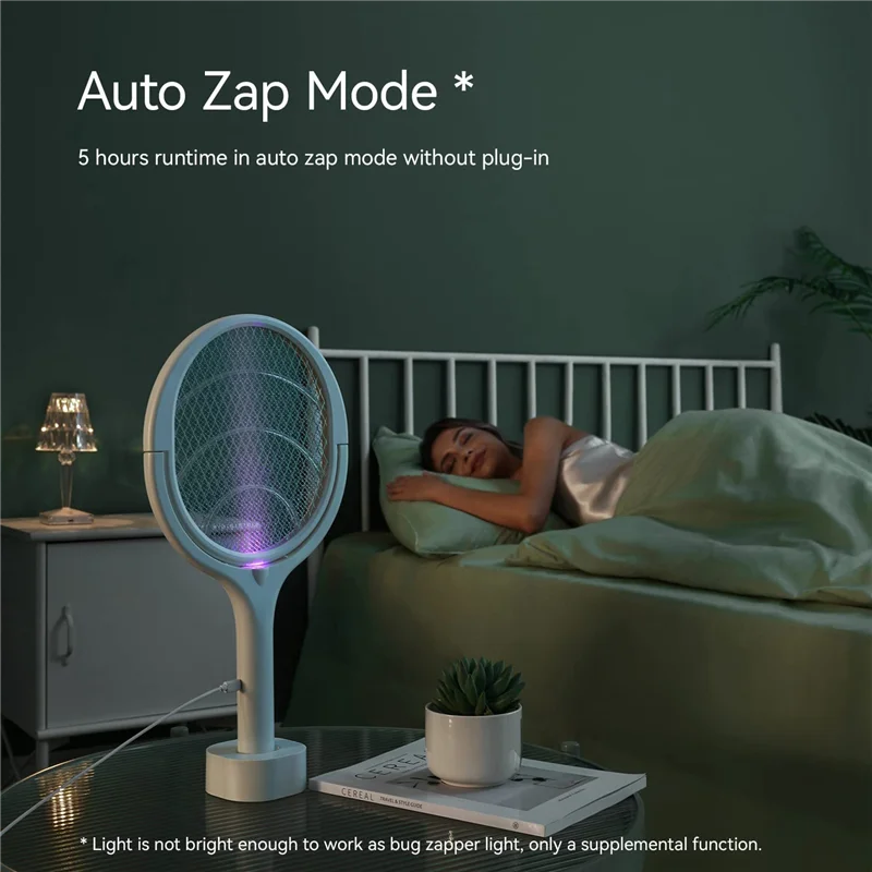 電気ハエたたきザッパー回転ヘッド充電式屋内ザッパー果物ハエ + 1 個伸縮延長杖-AT64