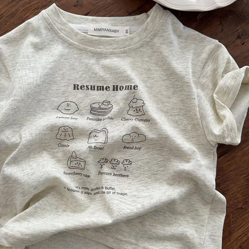 2026 Summer Baby T-shirts Cartoon Letters O-Neck Cotton Tee Boy Girl Child Short Sleeve T Shirt Casual Style Loose Kids Clothes