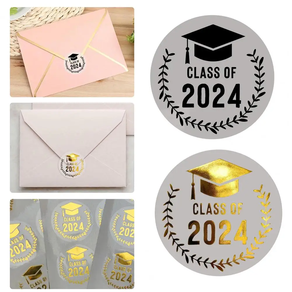 Pegatinas de graduación de piezas, sellos de sobre de lámina dorada transparente, palo de felicitación para invitaciones, clase de 100, 2024