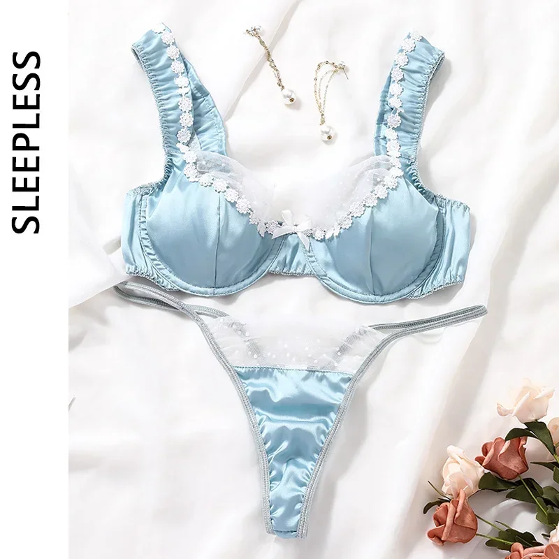 

Sexy Lingerie For Woman Luxury Satin Bra Set Lace Splicing Underwear Erotic Lingerie Beautiful Intimate Outfits Fancy Underwear