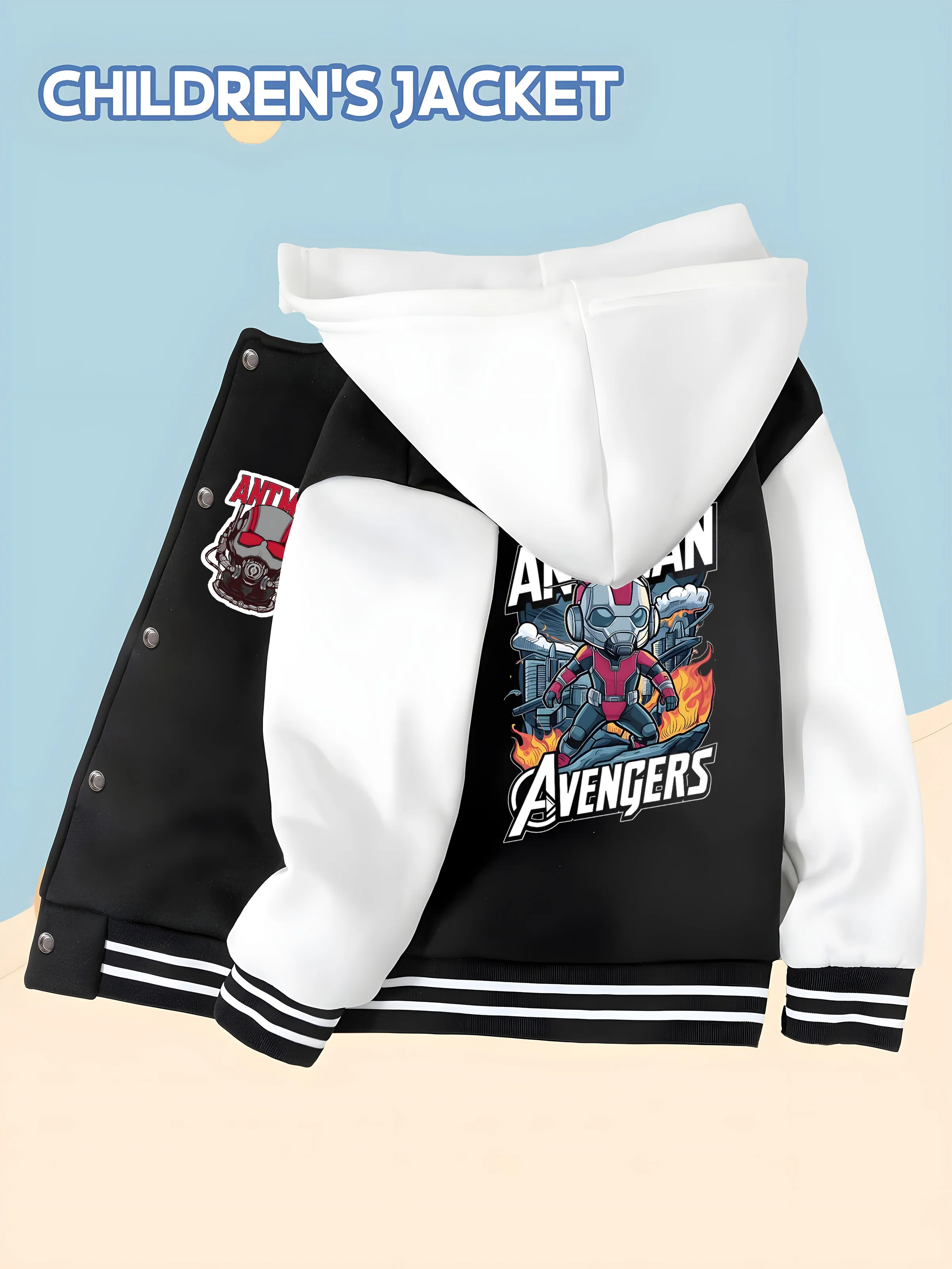 

MINISO Marvel Boys Baseball Jacket - Spider-Man Classic, Classic Black and White, Soft Fabric, Warm and Comfortable, Fashionable