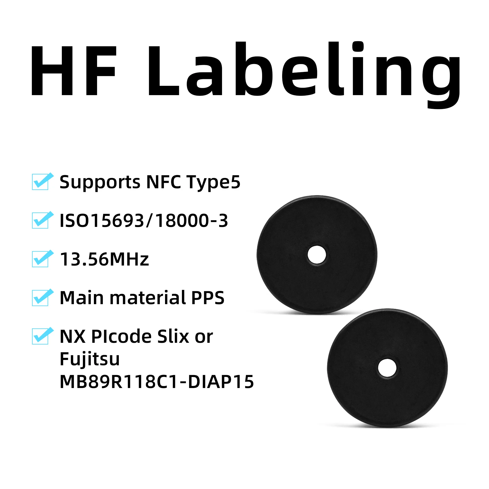 10pcs 30mm HF Laundry labels PPS high temperature resistant 13.56MHz ISO15693 ISO 18000-3 NFC Type5 NXP Icode Slix, customizable