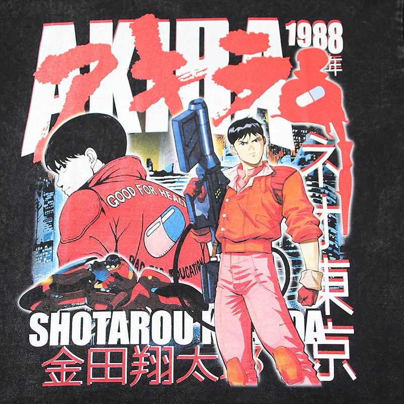 Summer Japanese Anime Akira 1988 T-Shirt Men Retro Top Tees Harajuku Tokyo Shotaro Kaneda Streetwear Hip Hop 100%cotton T-shirt