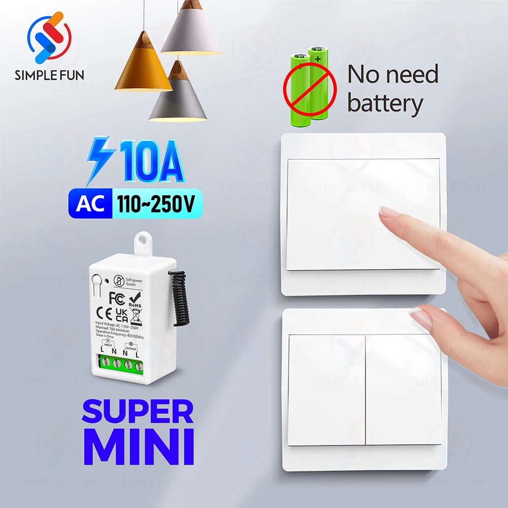 Mini Wireless Remote Control Light Switch 110V 220V 230V  No Battery Required Self Powered Wireless Wall Switch Kinetic Switch