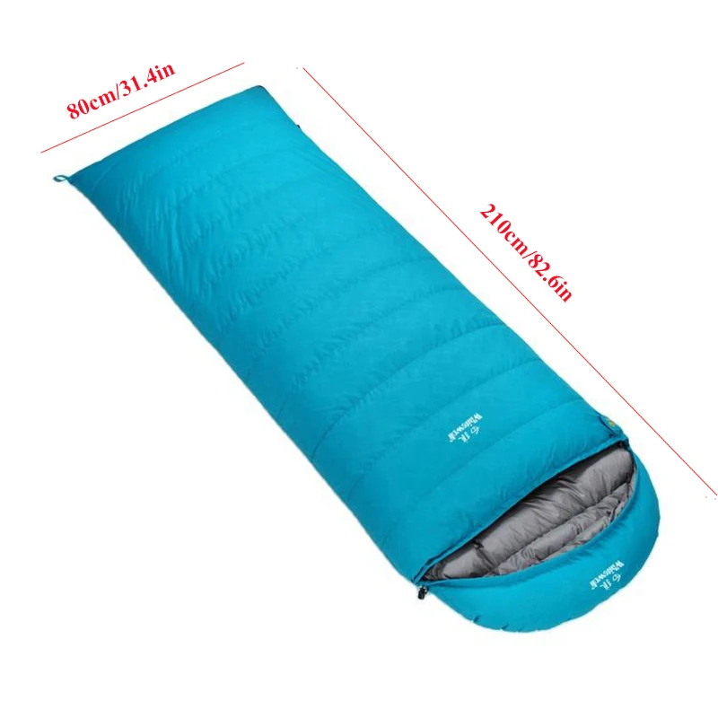 Filling 2500/3000g White Goose Down Envelope Sleeping Bag for Adults, Single Person, Ultralight Outdoor Camping, Wich Cap