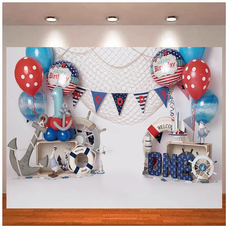 

Photography Backdrop Mariner Life Buoy Boat Boys 1st Birthday Party Cake Smash Decor Photo Background Banner Poster Studio