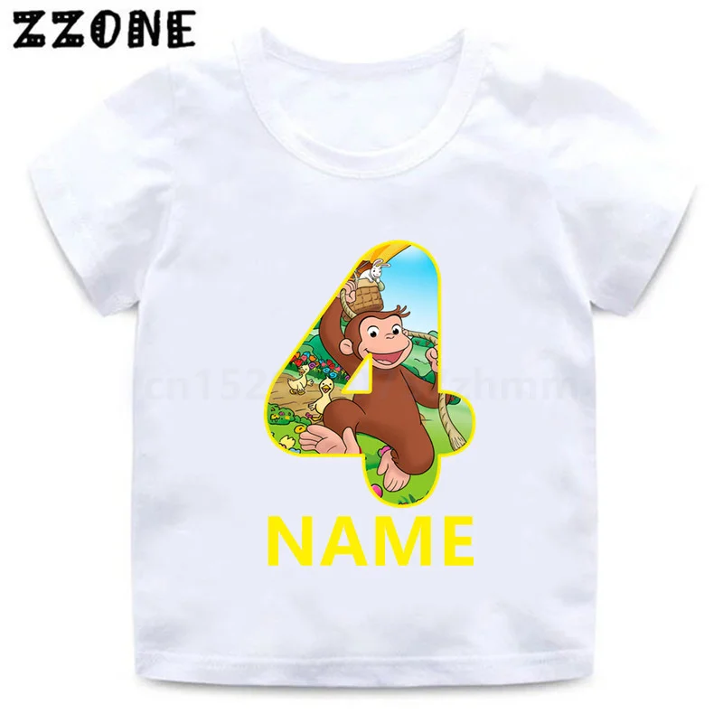 Birthday Boys Clothes 1 2 3 4 5 6 7 8 9 Years Curious George Monkey Cartoon Kids T-shirt Customize Name T shirt Baby Girls Tops