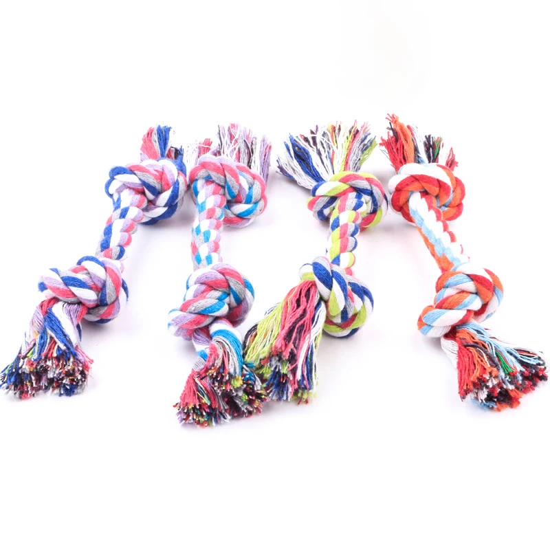 Pets dogs pet supplies Pet Dog Puppy Cotton Chew Knot Toy Durable Braided Bone Rope 18CM Funny Tool (Random Color )