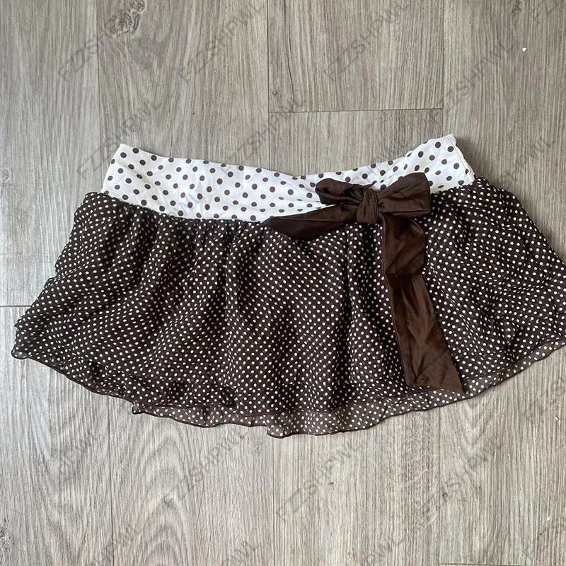 Falda Y2K Harajuku con estampado de lunares y lazo, minifalda Vintage vibe, ropa de calle Punk, falda acampanada, faldas góticas de tiro bajo picantes para niñas