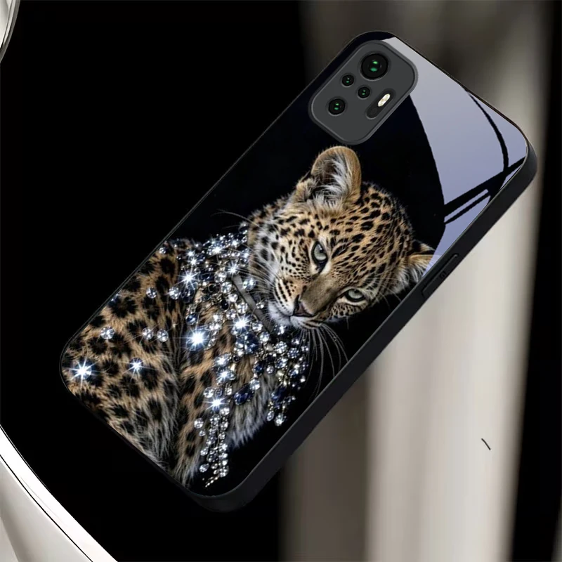 Luxury Leopard Cub Black Glass Phone Case For Redmi Note 14 Pro+ 13 Pro 8 9S 12S Note 10 Pro 11 13C 14C 12 13 8T A3 Back Cover