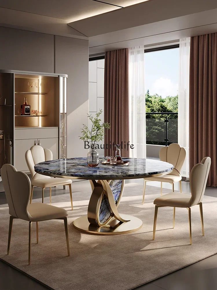 FGLight luxury marble round dining table microcrystalline stone household light luxury high-end turntable