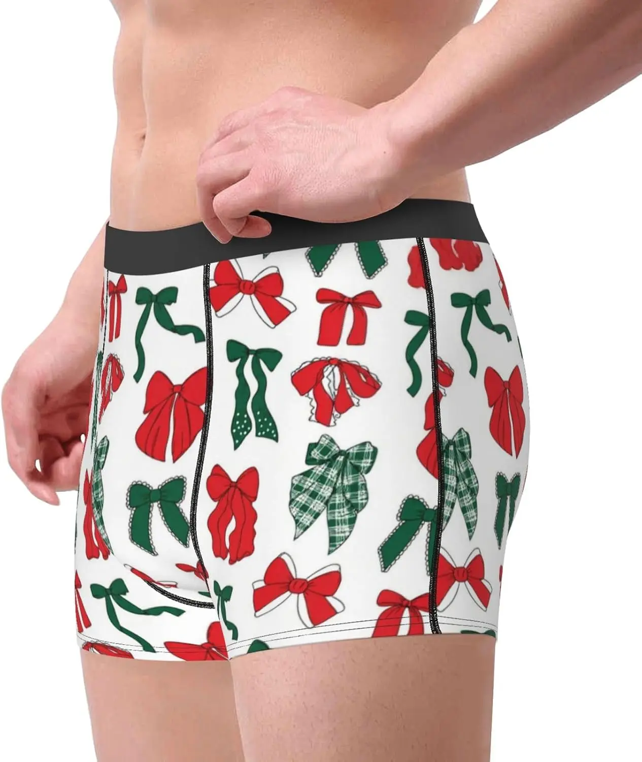 Christmas Bows Red and Green Gift Men'S Boxer Briefs Soft Stretch Underwear Comfortable Breathable Printed Boxer Shorts