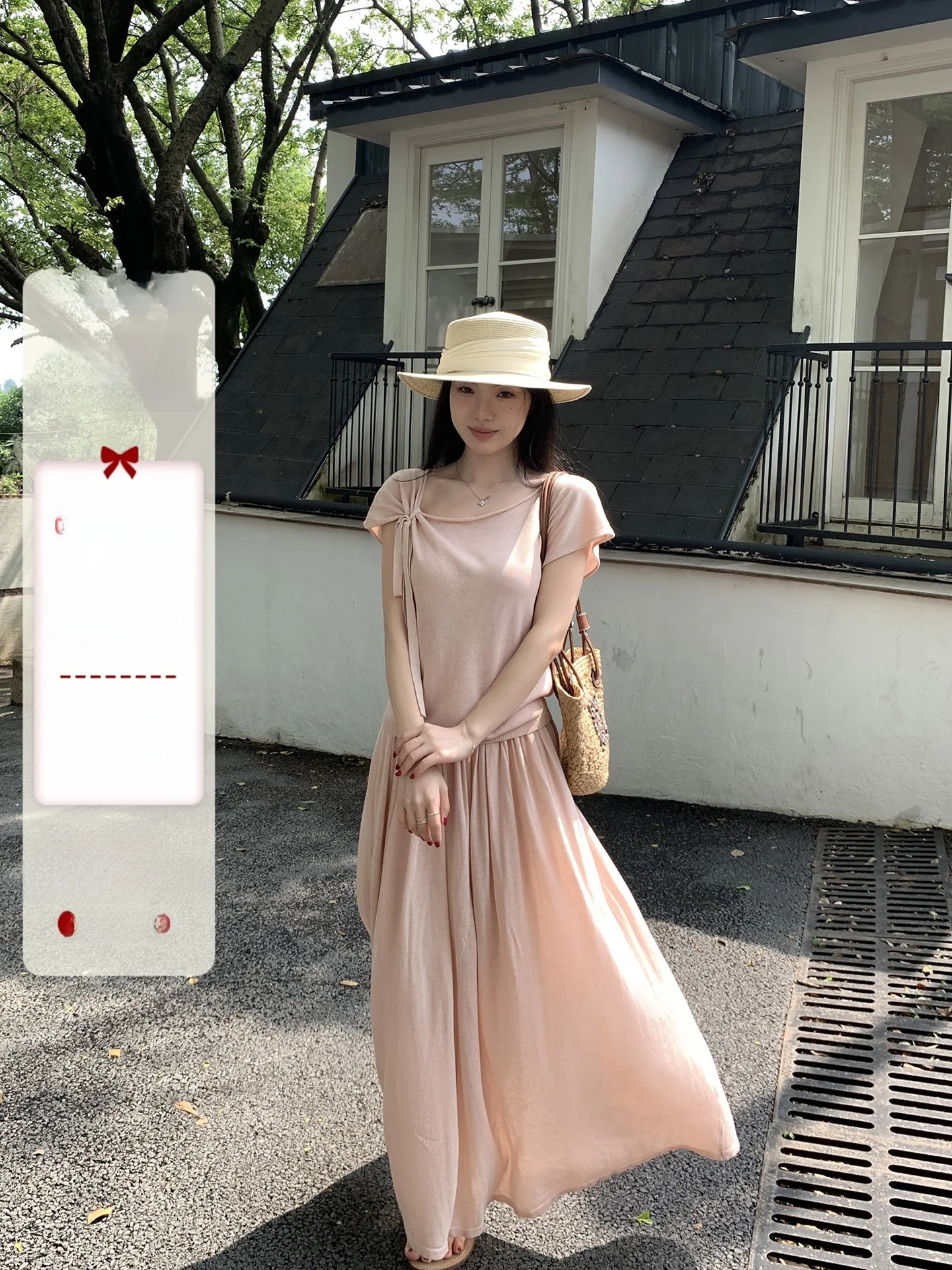 

Pink Asymmetrical Shoulder Knitted Sweater High Waist Skirt Two Piece Set Spring Fashion Korean Style Women's Ensemble
