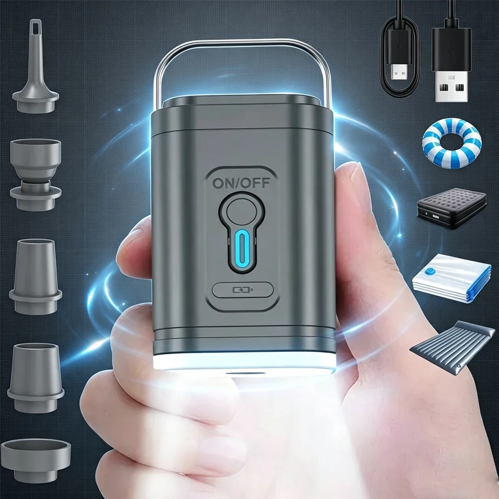 Mini Portable Air Pump 1200mAh USB Rechargeable Wireless/; Inflator Deflator for Camping Mattress Pool Float Boat Fast Inflation