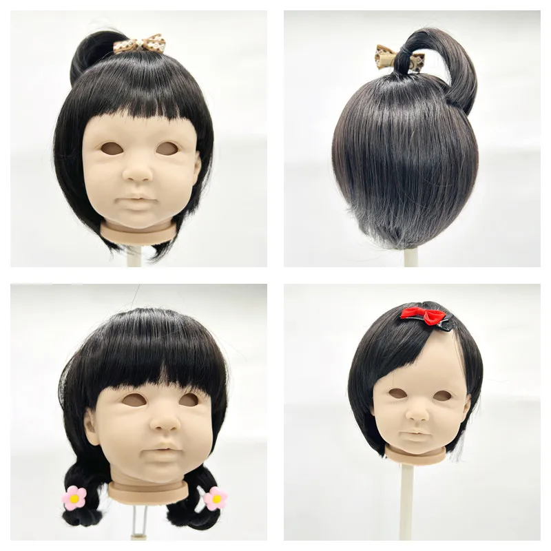

Lovely Brown/ Black Hair Wig for Reborn Doll BJD Doll DIY Reborn Toddler Doll Sticked Hair Wig with headwear Accessories