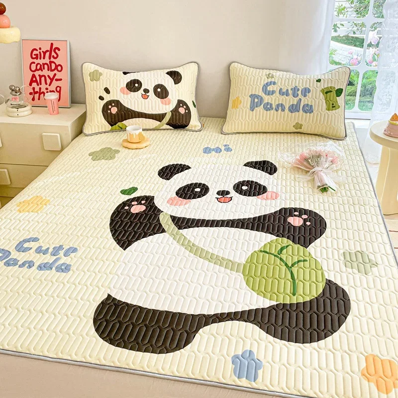 

Summer Ice Cold Latex Cooler Mat 3pcs Cartoon Flat Bed Sheet Foldable Mattress Cover Queen Double Bedspread with 2 Pillowcase