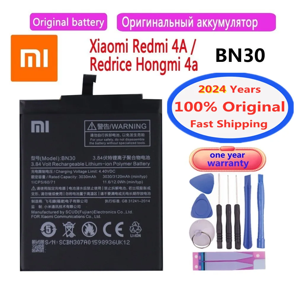 

2024 Years Xiao mi 100% Original Battery BN30 For Xiaomi Redmi 4A Redrice Hongmi 4A Lithium Polymer Replacement Bateria + Tools