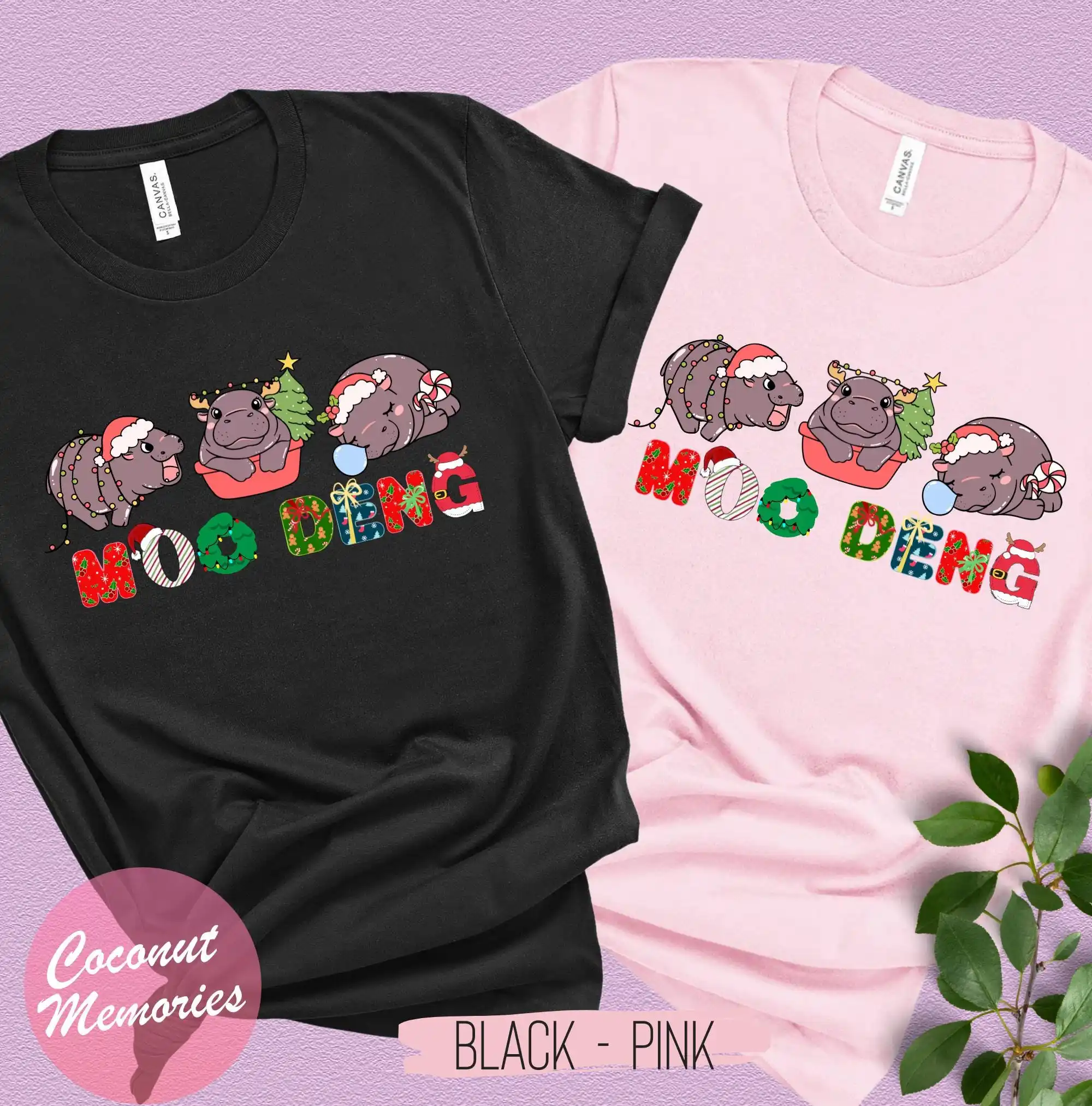 

Рождественская футболка Moo Deng Cute Baby Hippo Hippopotamus I Love Xmas