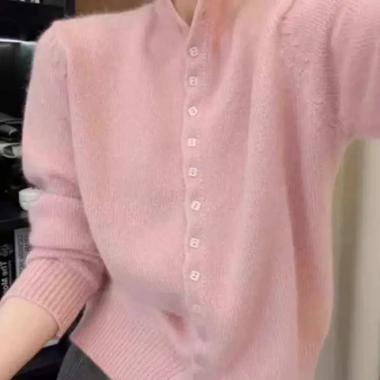 

Gray half turtleneck sweater cardigan for women in autumn and winter 2025 new style knitted tops
