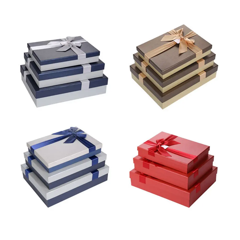 1Pcs Luxury Rigid Gift Box for Wedding Birthday Bridal Shower Party Elegant Bowknot Ribbon Design Rectangular Scarf Shirt