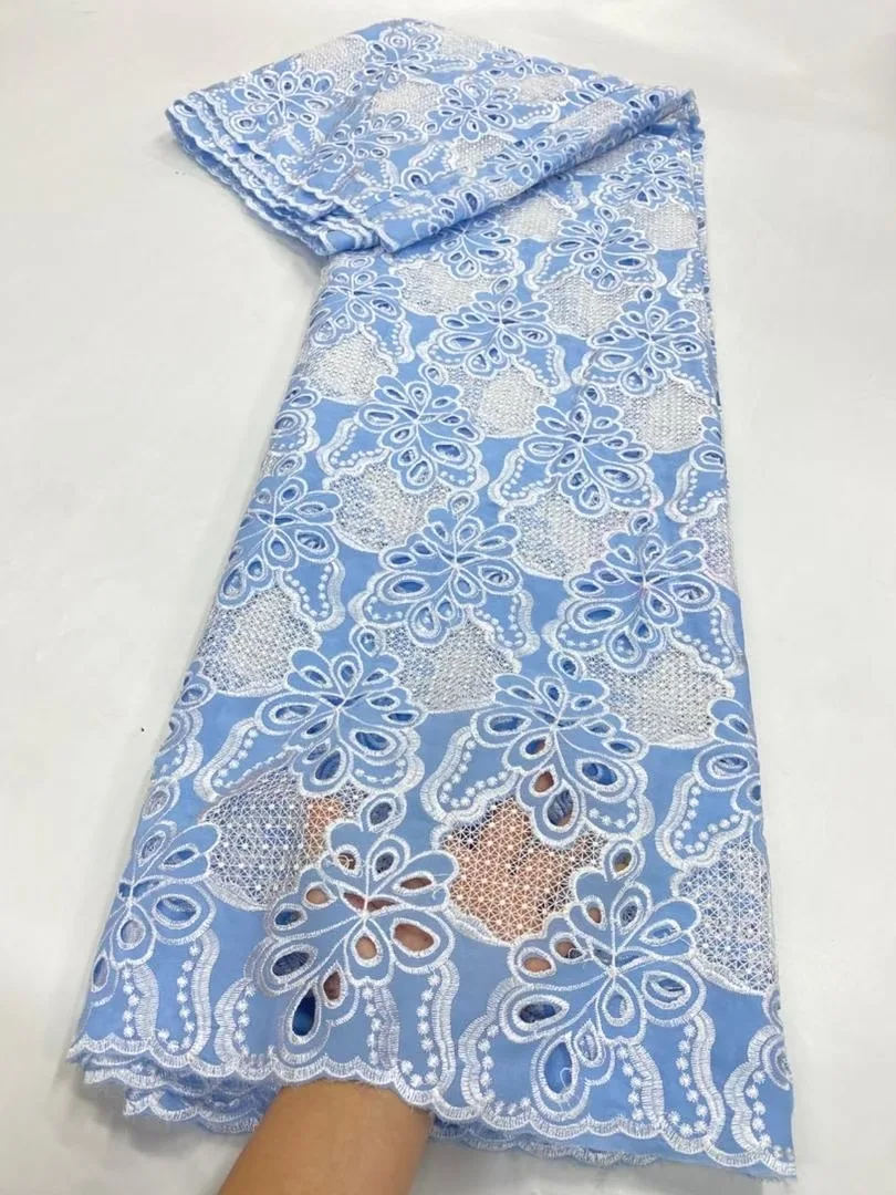 

High-Quality 2025 African Nigerian Tulle Lace Fabric Cotton Embroidery Guipure 5 Yards for Prom Dresses Sewing Damask JL509