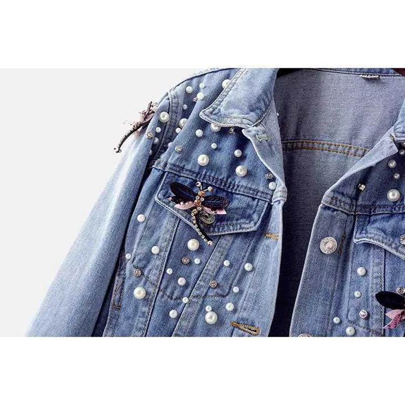 Fashion Embroidered Beaded Denim Jackets Women's Outwear 2025 New Spring Autumn Korean Loose Short Student Casual Jeans Coat Top - Image 6