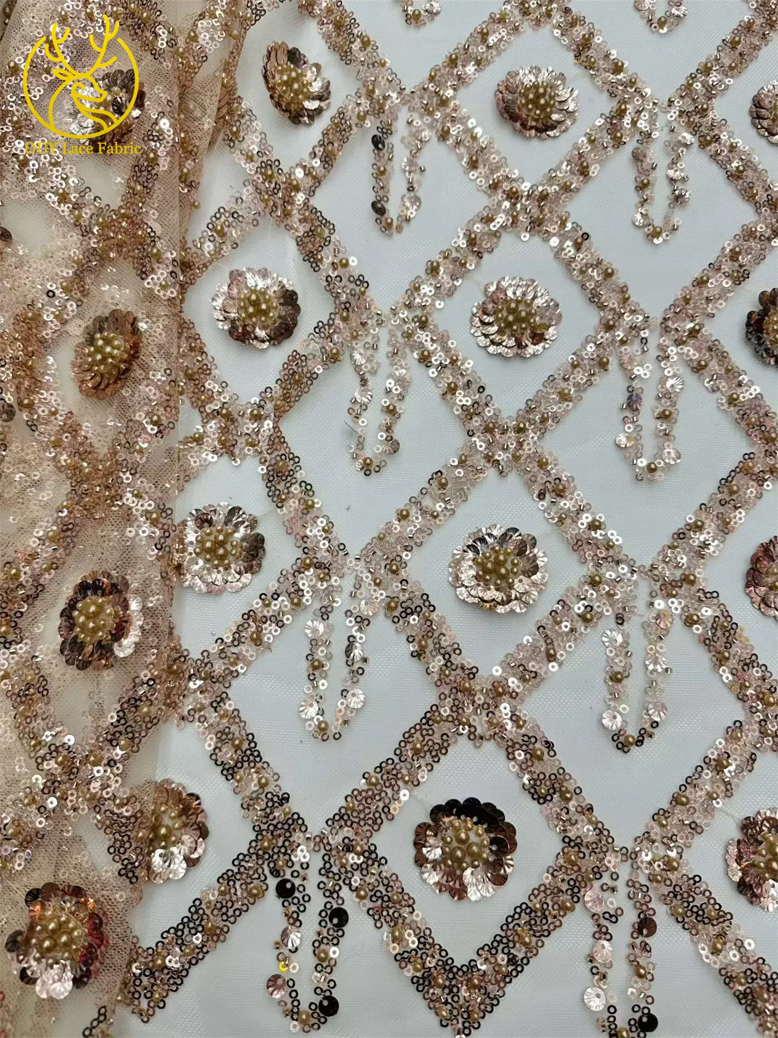 Wunderschöner afrikanischer nigerianischer Pailletten-Spitzenstoff in Diamantform, 2026, hochwertiger französischer Tüll zum Nähen von Abendkleidern – Detail 21