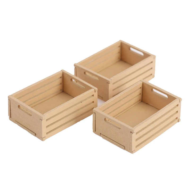 3pcs Dollhouse Miniature Basket Wooden Vegetable Storage Box for 1/12 Scale Doll House Decorations