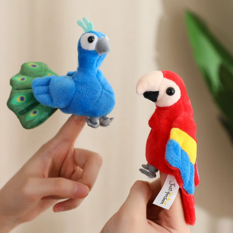 Cute Animal Finger Cover Filled Plush Toy Peacock Parrot Shark Octopus Doll Cartoon Anime Christmas Birthday Gift Fun Doll