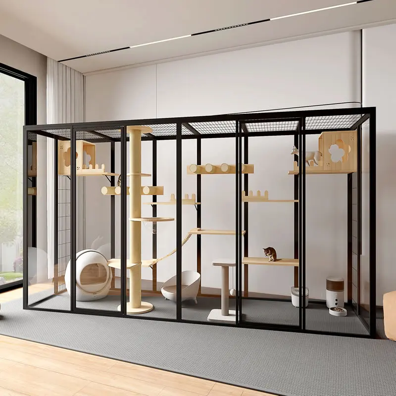 Panoramic glass aluminum cat house large indoor cat room display cabinet
