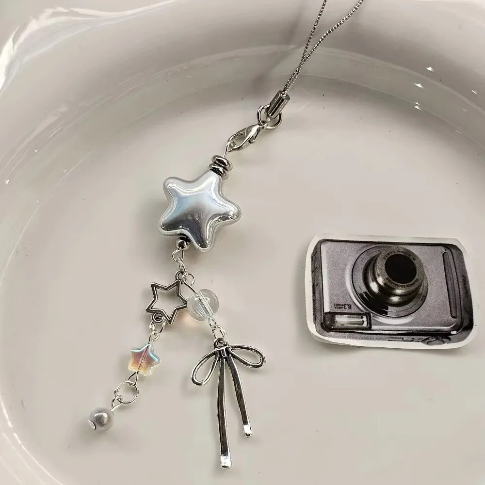 

Star Bow Cellphone Lanyard Keychain Metal Silver Y2K Cell Phone Rope Chain Jewelry Accessories Sweet Cool Girl Key Chain