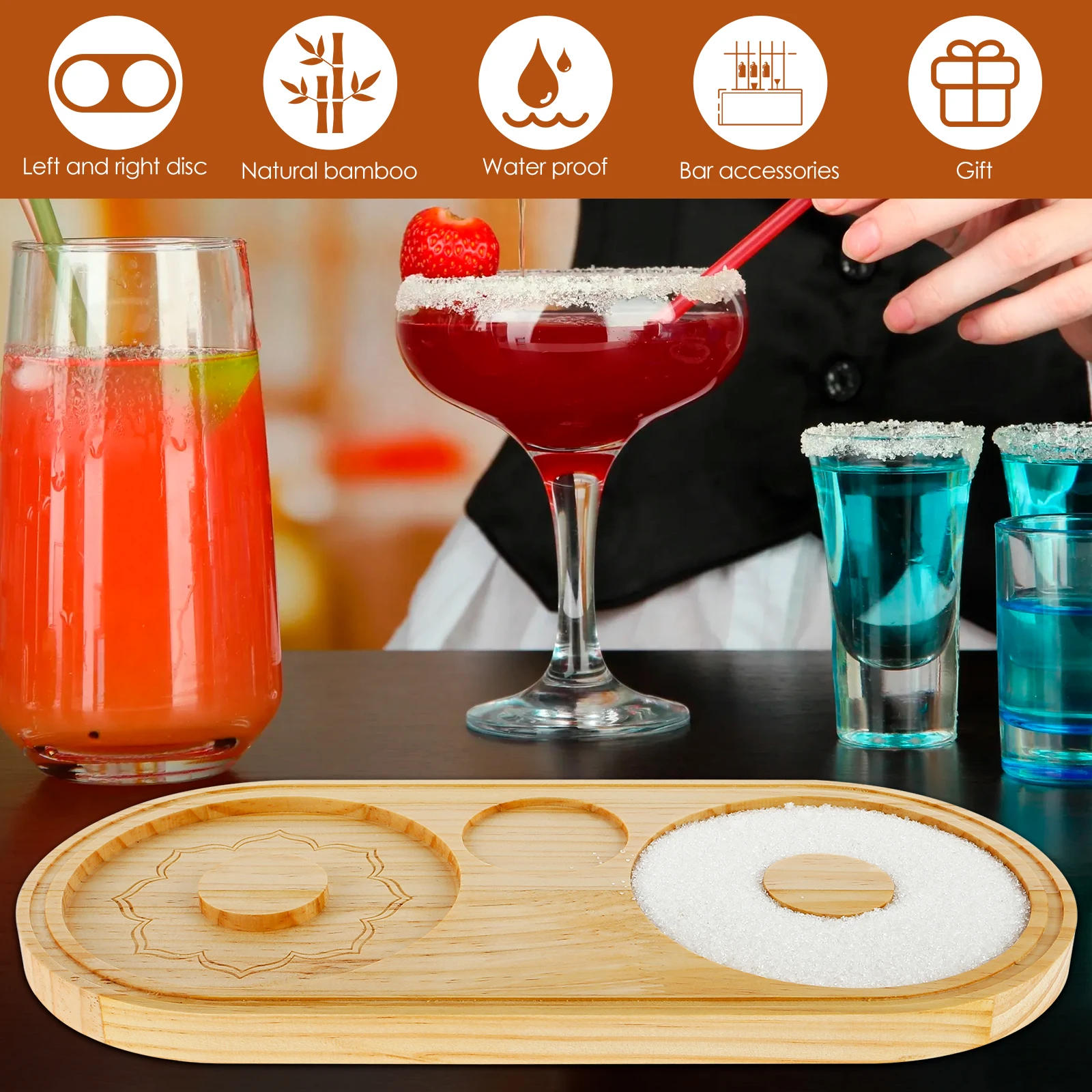 Margarita Salt Rimmer Reusable Bamboo Sugar Salt Rimmer with Double Plate Spice Container Bartender Tool for Cocktail Margarita