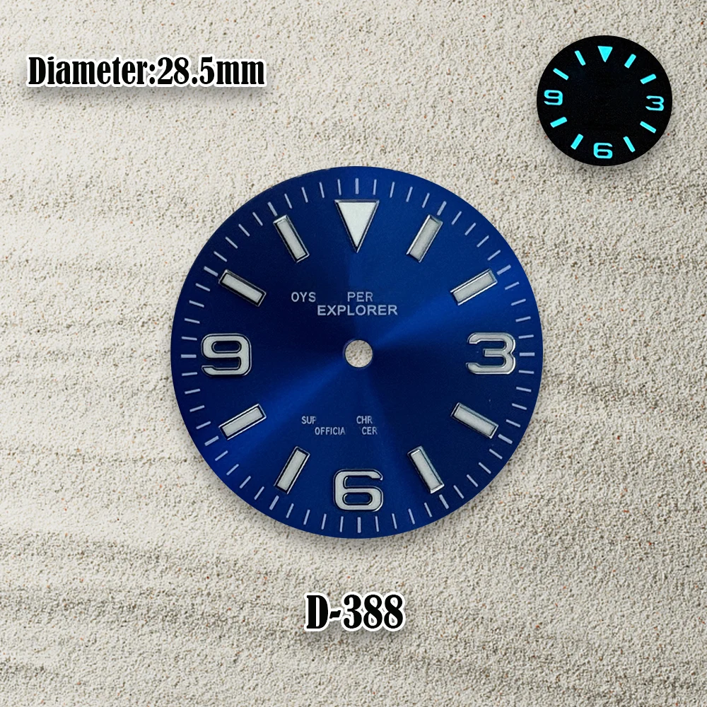 High Quality 28.5mm 369 Sunray DIAL NH35 Dial S Logo Dial for NH35/NH36 Movement blue luminous Watch Accessories