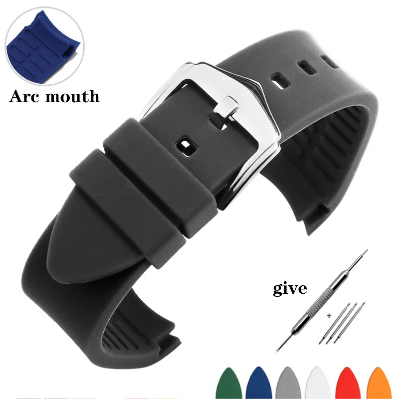 Quality Silicone General Interface Watchband Pin Buckle Accessories Waterproof Rubber Arc Mouth Wristband