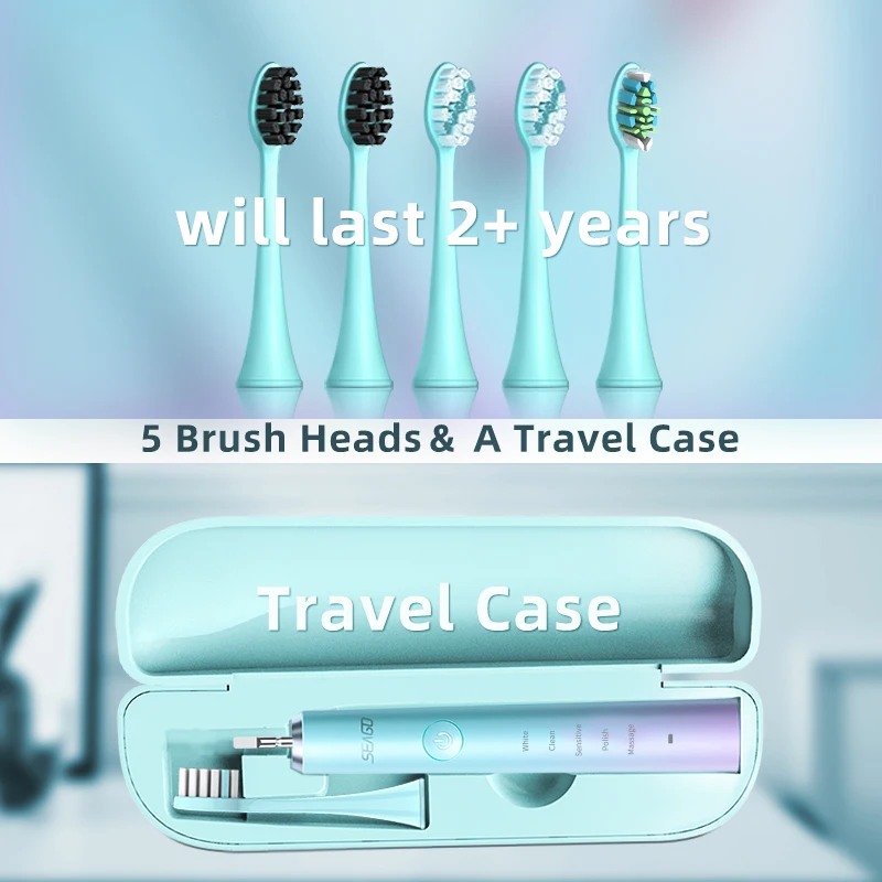 Seago Sonic Electric Toothbrush 5 Modes Waterproof Fasth Head Adult Brush USB Charging Couple Gift Unique Colorful Design