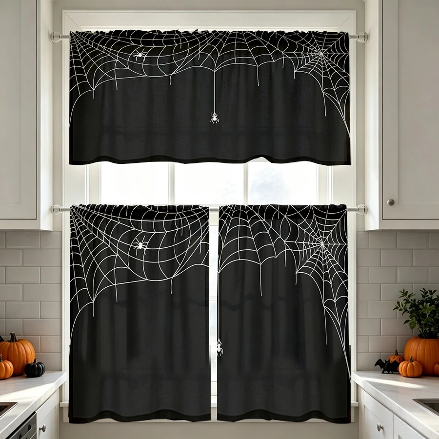 Halloween Fall Kitchen Curtains, Spider Web Spider, Digital Print, Kitchen Dining Room, Rod Pocket Polyester, Home Decor