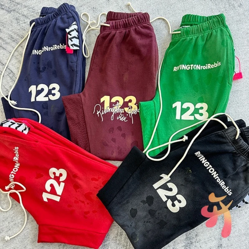 Stock 24ss Vintage Washed RRR123 Sweatpants Hiphop Street Splash Ink Drawstring Casual Sports Loose Jogging Pants Men Women