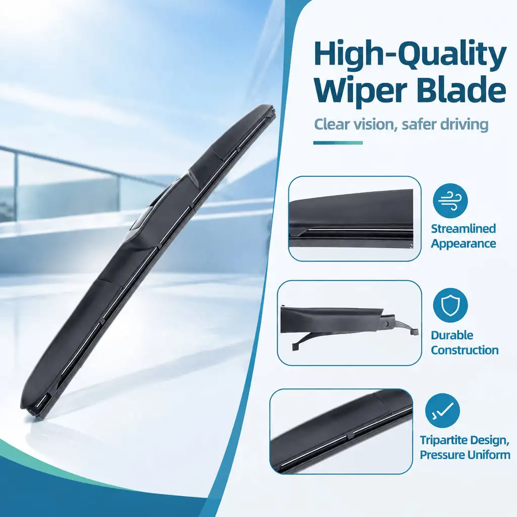 LANKE Three Section Car Wiper Blade With J Hook Connector Quiet Wiping All Season Use Easy Installation 14 To 26 Inch Sizes