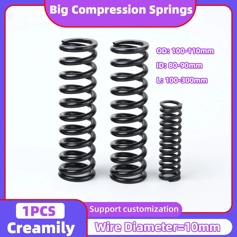 

Creamily 1PCS Large Shock Absorbing Heavy Duty Big Pressure Compression Springs Wire Diameter=10mm OD=100-110mm L=100-300mm