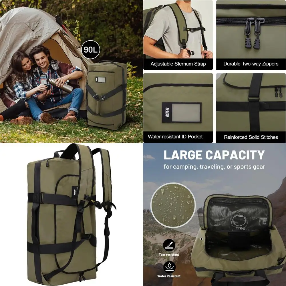 

Water-Resistant Heavy-Duty Convertible Duffel Bag with Backpack Straps for Gym, Sports, and Travel