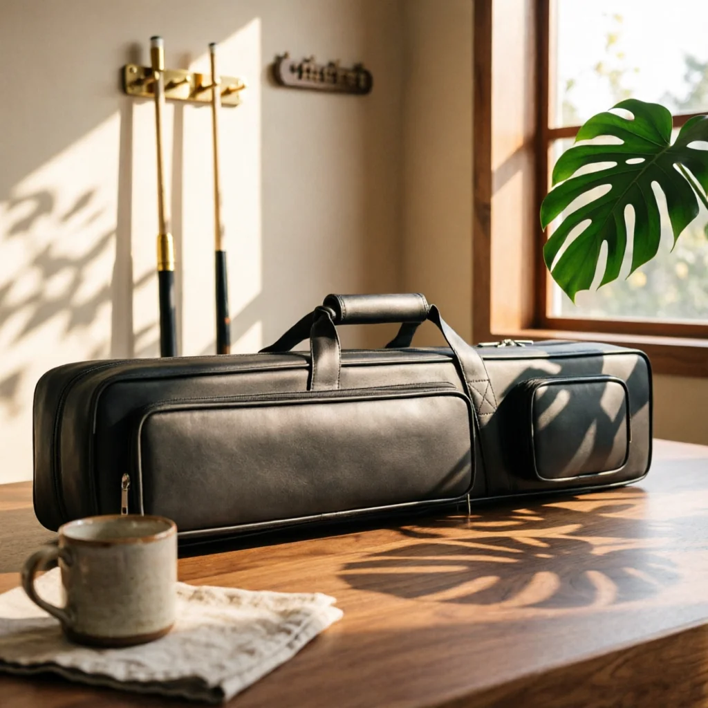 Pool Cue Bag Two-Way Carry Billiard Cue Case Billiard Stick Case Zipper Pocket Sports Storage Divider Inside for Travel