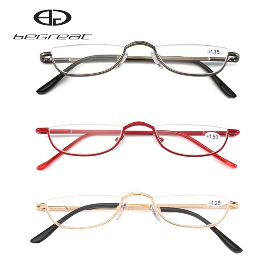 

BEGREAT Ultralight Clear Presbyopic Glasses Half Rim Metal Reading Glasses Style Gift Parents Frame anteojos anteojos oculos