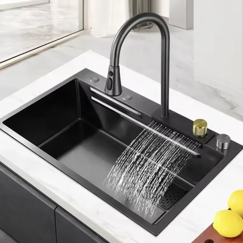 2024 Popular Large Single Slot Multifunction Sink Anti-Scratch Waterfall Kitchen Sink