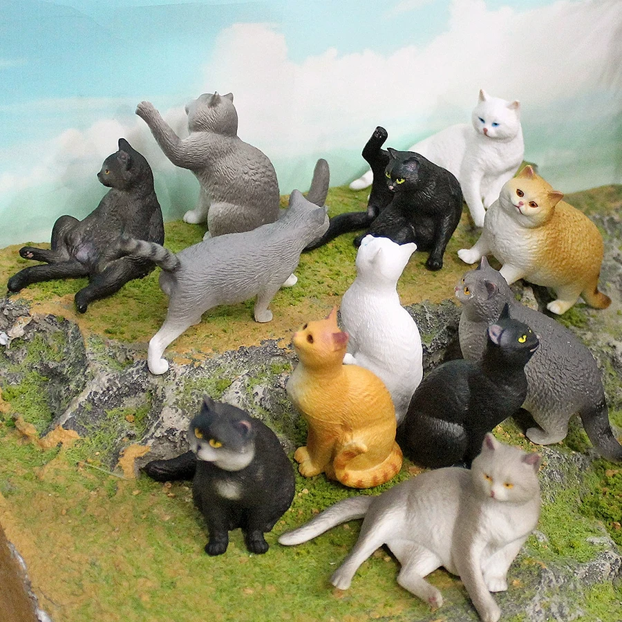 Realistic Plastic Cat Kitty Different Poses Figure Mini Cats Pet Model Figurines Cake Topper Kitten Toy Christmas Birthday Gift