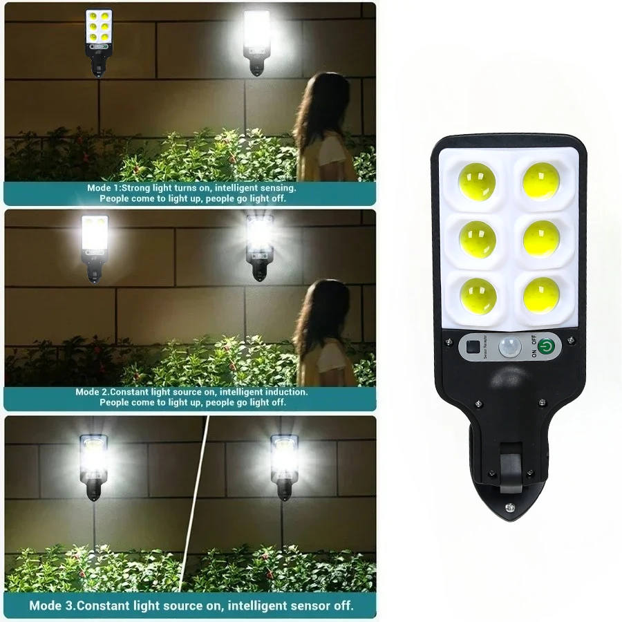 أضواء الجدار الشمسية LED مع محس حركة 3 طرق USB قابلة للشحن مصباح الشارع الإضاءة الأمنية في الهواء الطلق لحديقة 108COB المرآب #4
