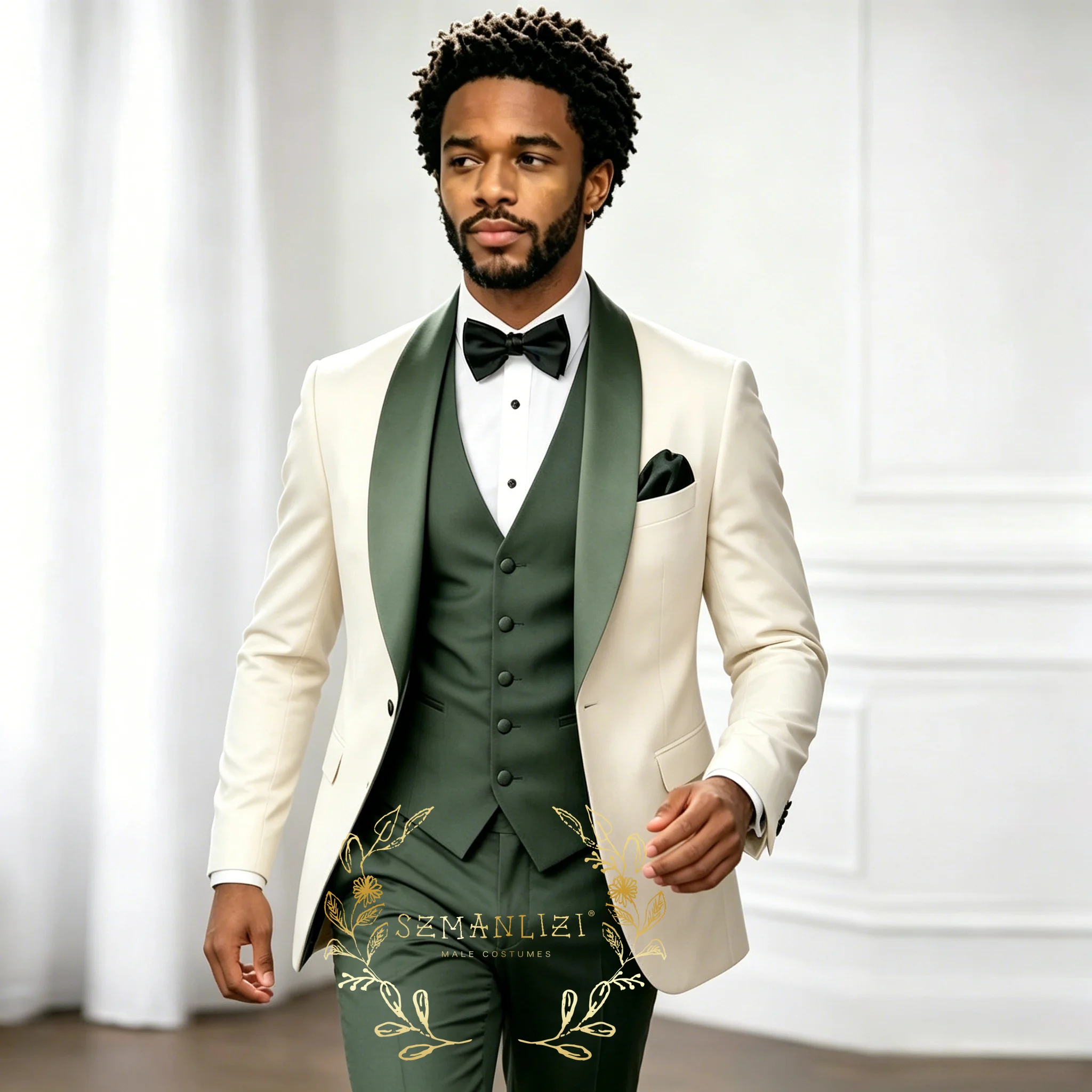 

Ivory And Light Green New Men Suit Wedding Party Formal Groom Groomsman Prom Business Male Tuxedos 3 Piece Set Jacket Vest Pants
